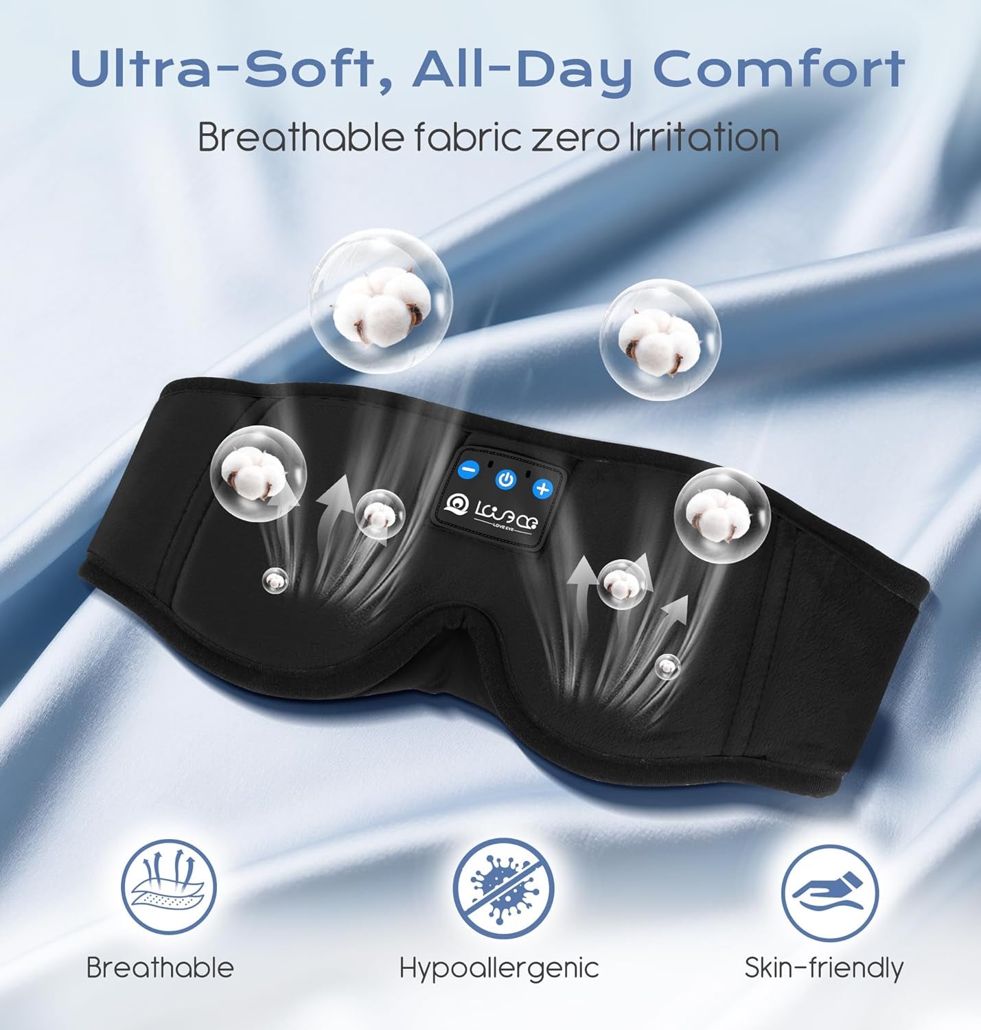 Sleep Headphones, 3D Sleep Mask with Bluetooth Headphones Wireless 5.4 Bluetooth Sleep Mask for Men, Women Comfortable Eye Mask with Headphones for Sleeping Ultra-Thin Speakers (Black)