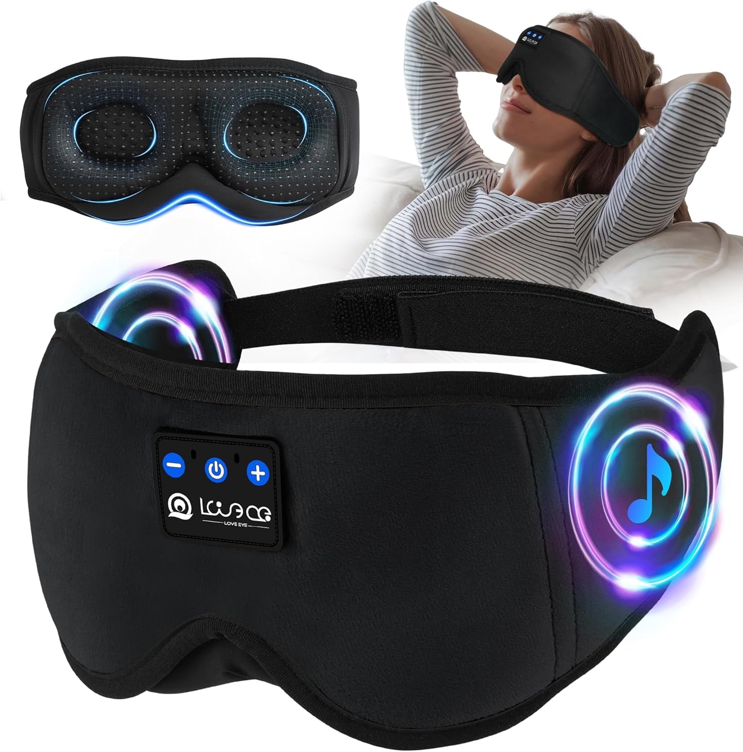 Sleep Headphones, 3D Sleep Mask with Bluetooth Headphones Wireless 5.4 Bluetooth Sleep Mask for Men, Women Comfortable Eye Mask with Headphones for Sleeping Ultra-Thin Speakers (Black)