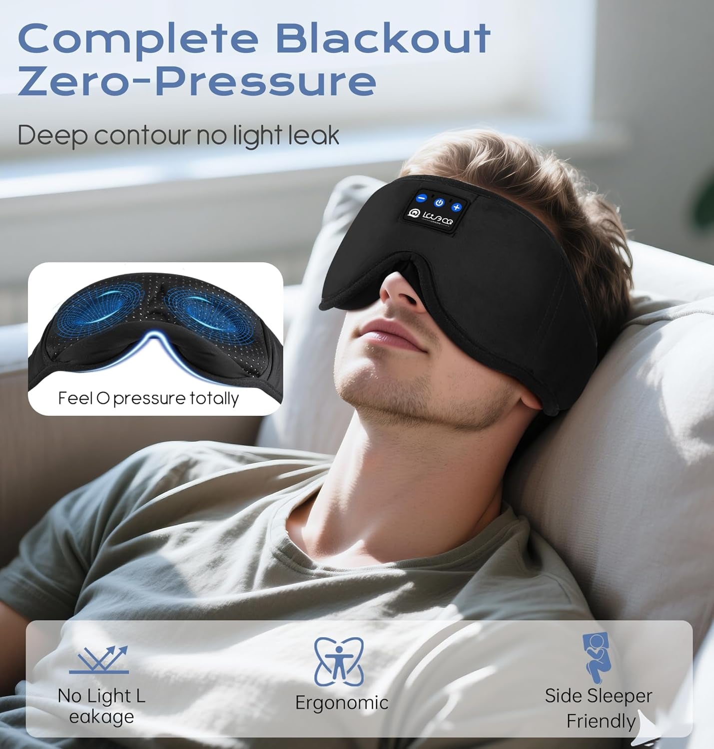 Sleep Headphones, 3D Sleep Mask with Bluetooth Headphones Wireless 5.4 Bluetooth Sleep Mask for Men, Women Comfortable Eye Mask with Headphones for Sleeping Ultra-Thin Speakers (Black)